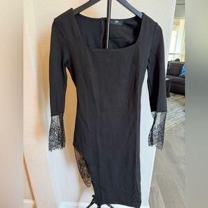 CBR Black Long Sleeve Dress with Lace Trim S